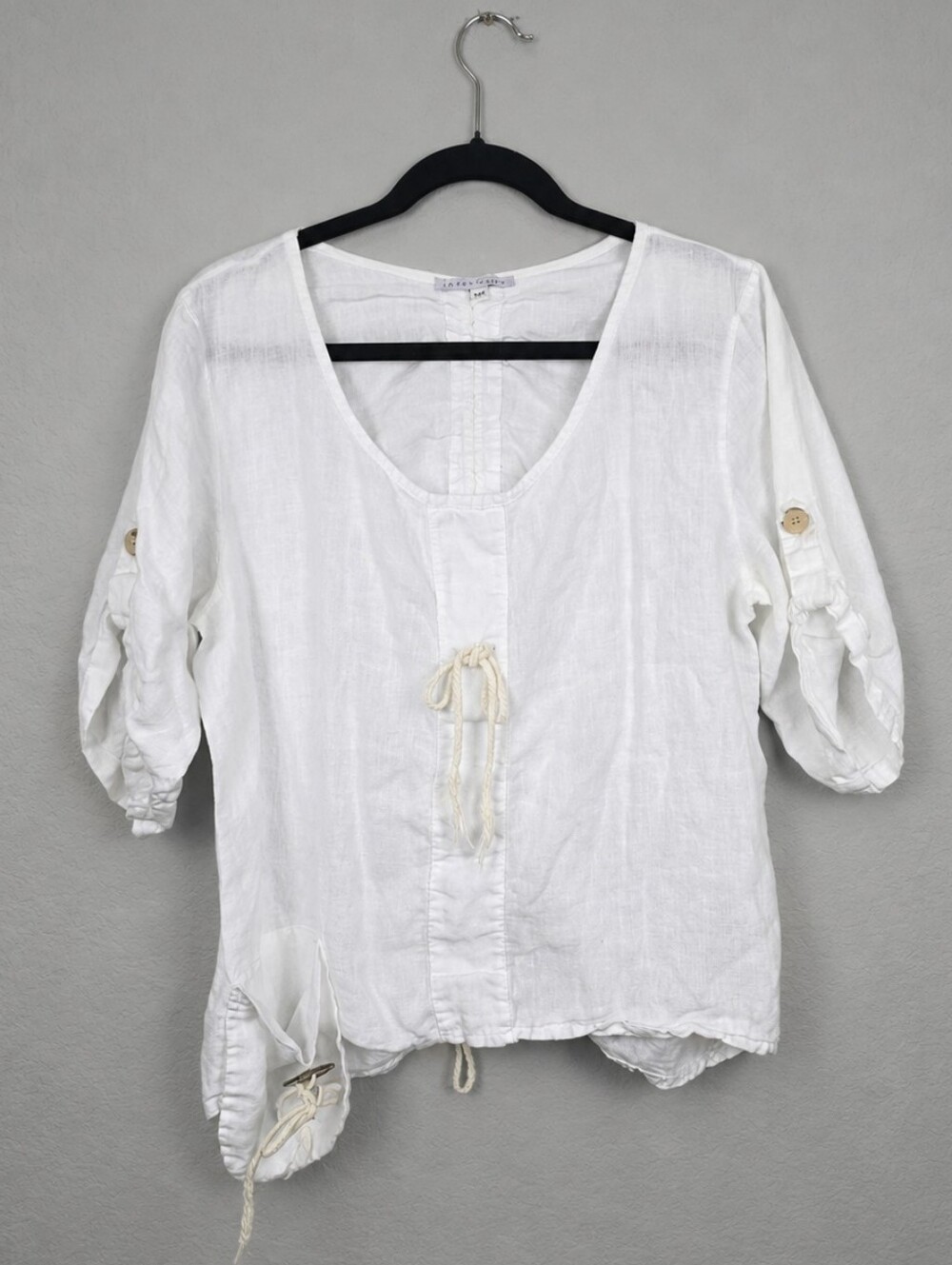 Tempo Paris 100% Linen Lagenlook Boho Italy Drawstring Tunic Top Resort Medium